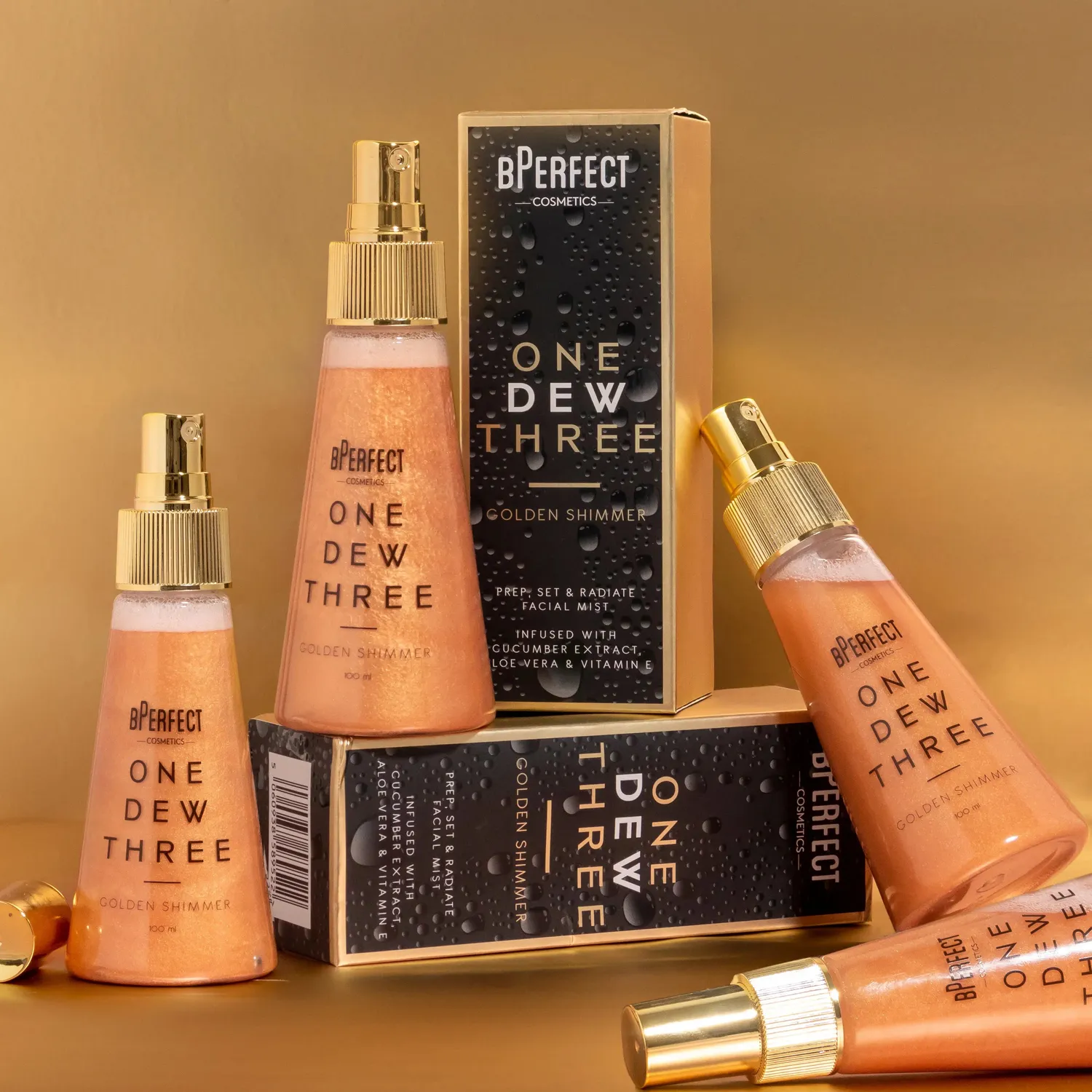 BPerfect One Dew Three Golden Shimmer setting spray 100ml glow