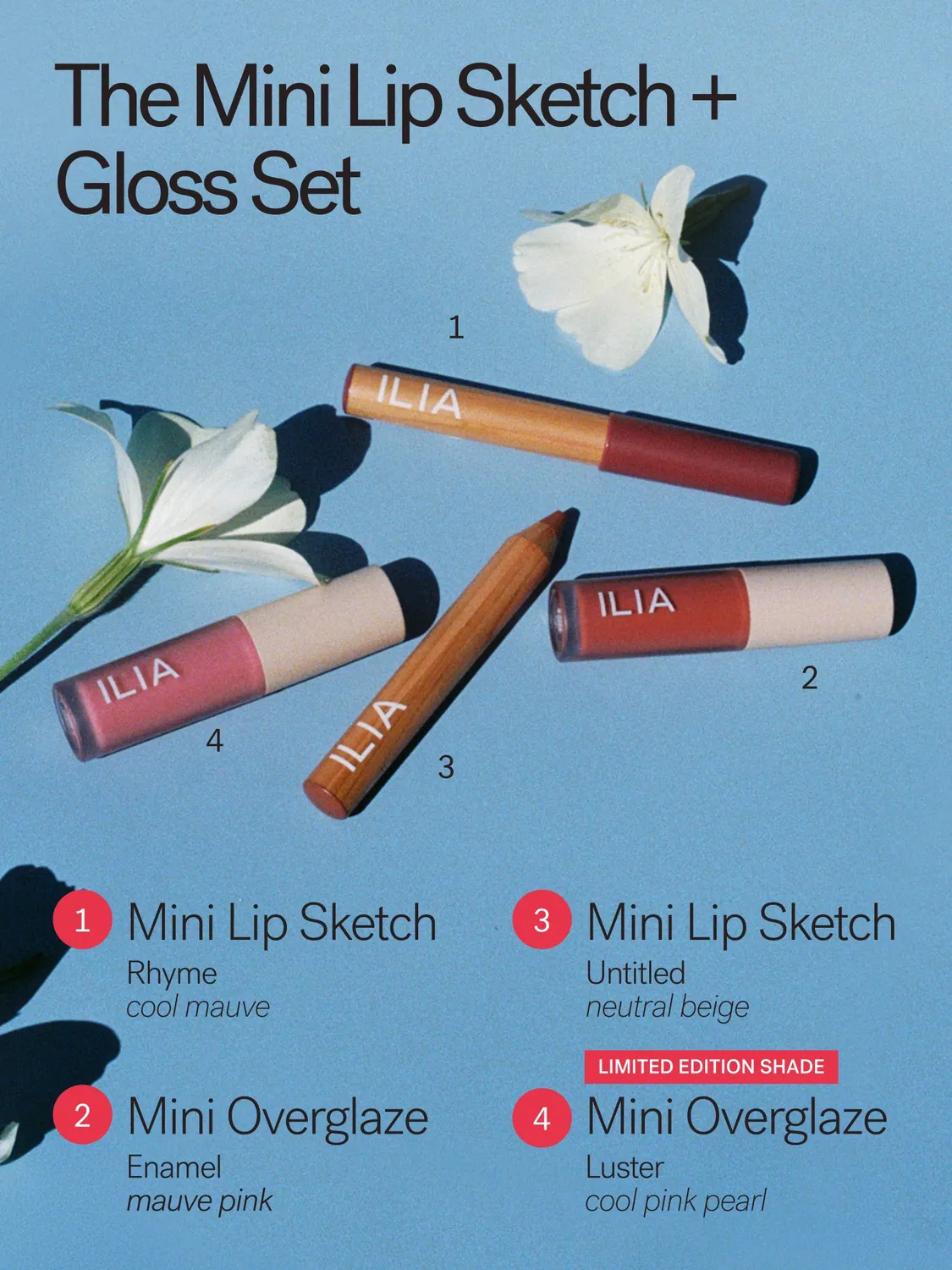 ILIA Beauty Mini Lip Sketch + Gloss set 4-delig